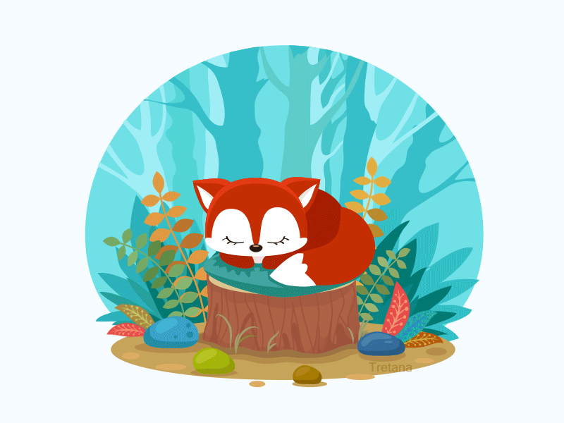 Autumn dreams animation autumn cartoon cute dream flat forest fox leaves