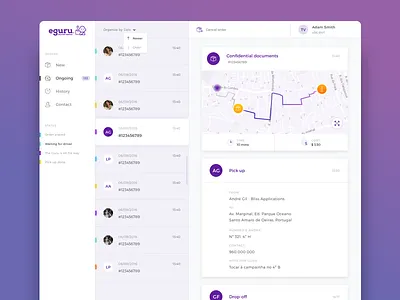 eguru app clean crm dashboard delivery desktop google login map material user web