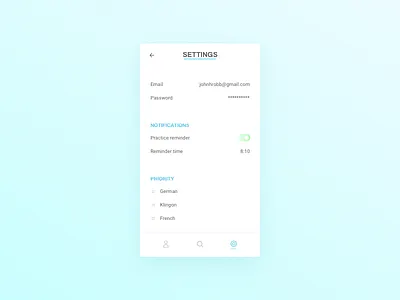 Day 007: Settings 007 dailyui mobile settings switch tabs ui