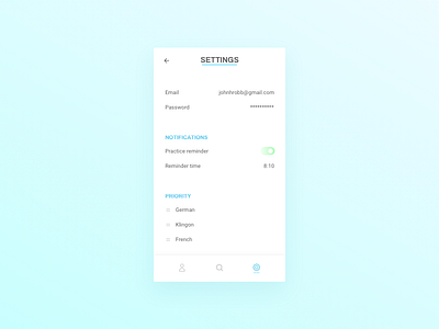 Day 007: Settings 007 dailyui mobile settings switch tabs ui