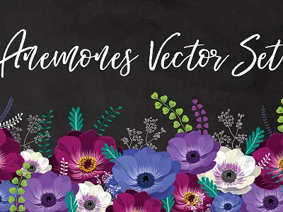 Anemones Vector Set chalk chalkboard clipart elements floral flowers vector wedding