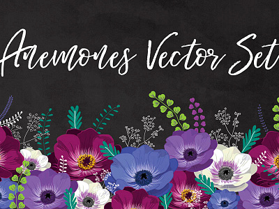 Anemones Vector Set chalk chalkboard clipart elements floral flowers vector wedding