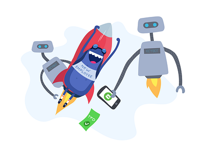 Onboarding Illustration KeyPay cartoon design illustration onboarding robot rocket