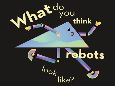 Robots coding computer design education geometric illustration kids robot school shape type typography