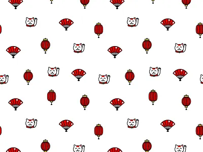 Pattern with lucky Maneko-Neko cat asian cat chinese fan japanese lantern maneki maneki neko manekineko neko oriental pattern