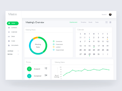 Meeting webapp app cards clean dashboard interface meeting meetings schedule simple stats ux web