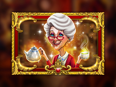 Grandma character design frame game gold grandma grandmother old lady tea