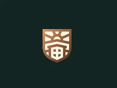 Warehouse brand building identity logo montana mountain sun thick lines