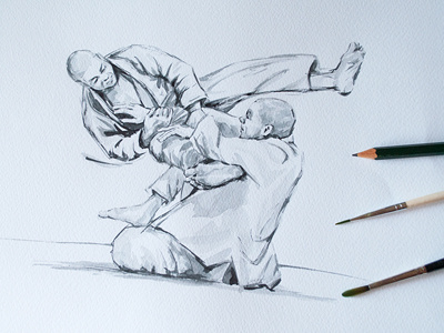 Jiu-Jitsu illustration black illustration ink jiu jitsu martial art watercolor white