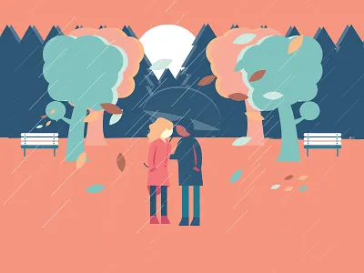 Autumn autumn characters man rain sun trees wind woman