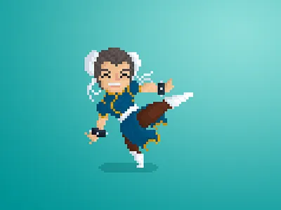 Pixel Little Guys & Gals 75: Chun Li 8bit 90s anime character chun li flat game logo pixel retro street fighter