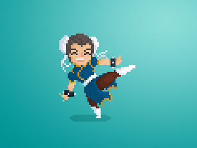 Pixel Little Guys & Gals 75: Chun Li 8bit 90s anime character chun li flat game logo pixel retro street fighter