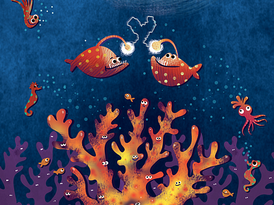 electrified love! animals characters digital fish illustration ocean painting photoshop
