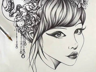 Singapore artwork asia ballpoint pen dragon hello kitty illustration lion mono rose singapore sketch wip