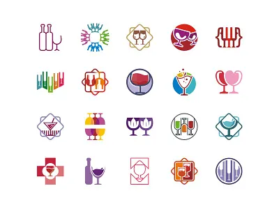 Wine Stock Logo bar cafe color design drink icon logo pub set stock wine