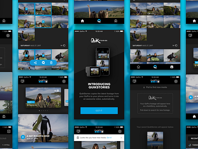 QuikStories android dark flat design gopro icons ios mobile app quikstories