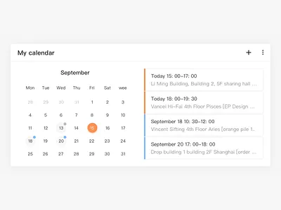 calendar card calendar card day design list pc tame ui ui design web design