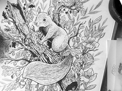 ink wip floral ink nature squrriel