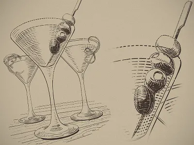Martini for throwback thursday editorial engraving etching graphic hatching illustration ink martini vector woodcut