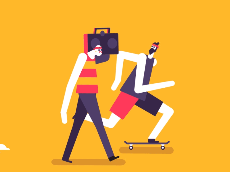 Street Bros animation boombox crew illustration kickflip motion skate street