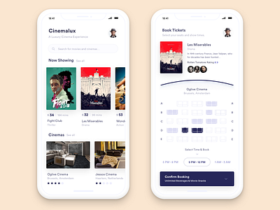 Movie Ticket Reservations app booking cinema clean interaction ios iphone minimal mobile movie ui ux