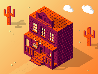 Saloon cactus desert isometric orange purple saloon shades shadow thierryfousse western