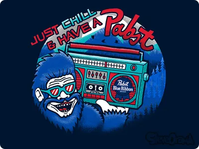 Relaxing Bigfoot beer bigfoot denver illustration mountains music outdoors pabst pbr rockies