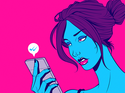 The Read receipt blues 80s aesthetics artdirection cyan girl illustration magenta minimalist modern texting vector