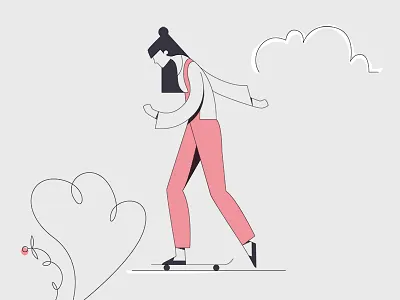 Ride dungarees girl illustration longboard outline