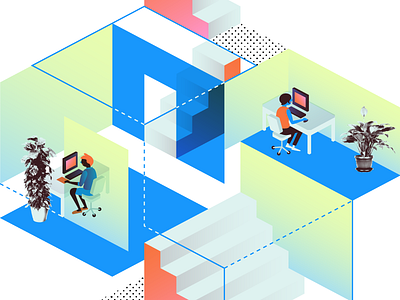 Glass Office architecture blueprint building deconstructed glass grid illustration isometric office transparent work workspace