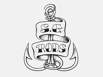 SG Rods banner black design fishing halftones hooks rods tattoo
