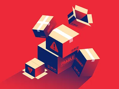 Fragile box fall fragile illustration isometric red shadow supply warning
