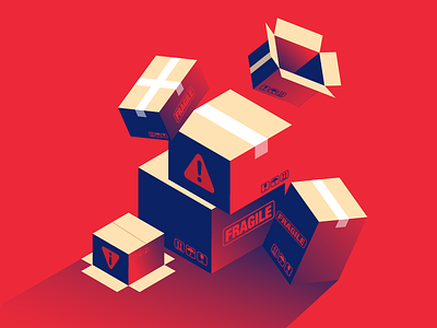 Fragile box fall fragile illustration isometric red shadow supply warning