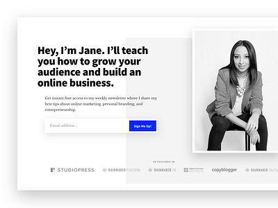 Hero email form email opt in hero minimalism