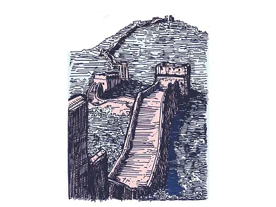 the great wall 2d china hand drawn illustration ink landscape