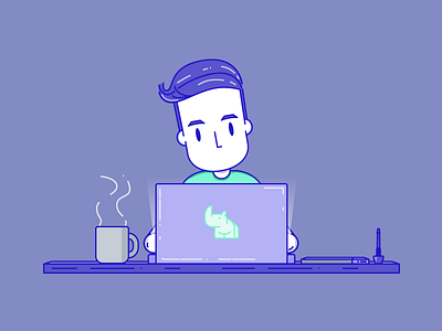 On the Laptop blue coffee doodle illustration illustrator laptop table vector vector art work