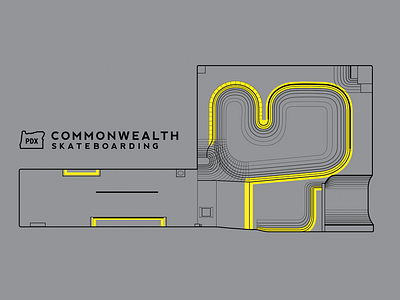 Commonwealth Skateboarding 2-Color Aerial View Graphic aerial bowl commonwealth skateboarding drawing skatepark