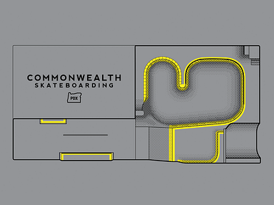 Commonwealth Skateboarding 2-Color Aerial View Graphic aerial bowl commonwealth skateboarding drawing skatepark