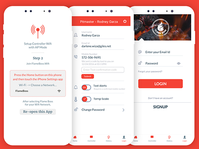 Flameboss iOS app app flame food grill ios mobile notifications onboarding setup splash wifi