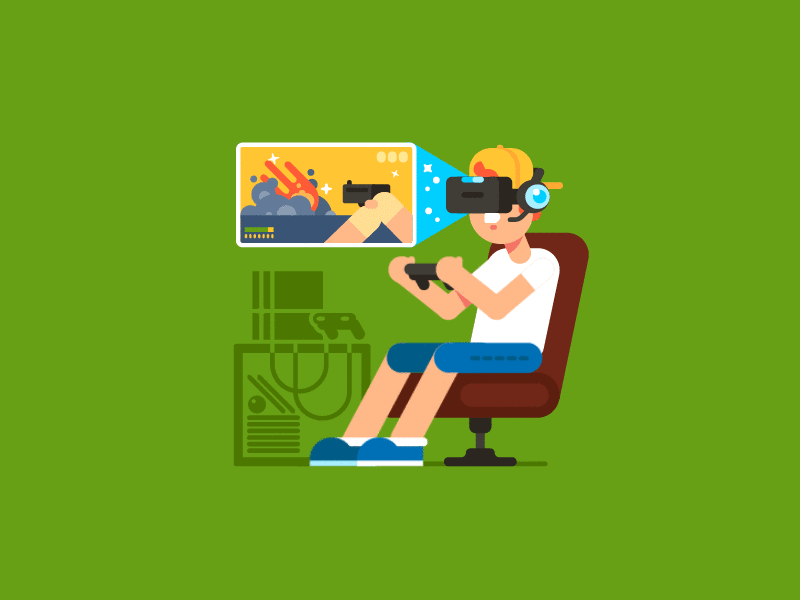 Gamer 2d animation character cyber explainer game gif illustration loop motion design video vr