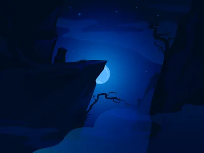 Cliff & Moon cliff illustration landscape moon night rock scene sky stars vector