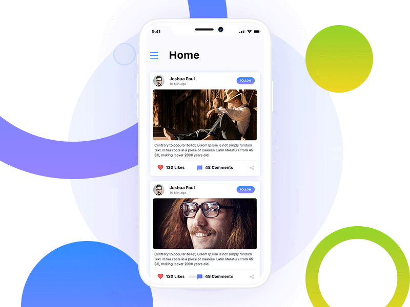 Photoshop Animation - Menu Screen design gredient ios iphonex media menu minimal pixel shadow social ui ux