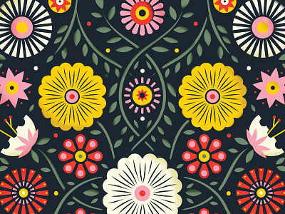 🌼 botanical daisy floral flower flowers illustration leaf pattern poster vine