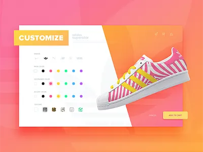 Customize product page adidas colors custimize gradient semi flat shadows stripes texture ui ux