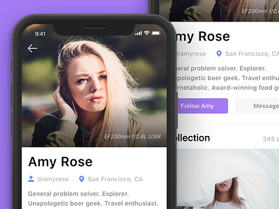 Photographer Profile app design follow ios iphone x mobile profile ui ux