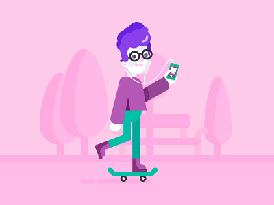 pink character characters design illustration phone pink skate