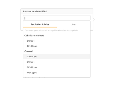 VictorOps Reroute Incidents to Escalation Policies and Users data dropdown lists ui victorops web