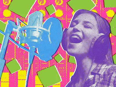 "Use your voice" art collage design education halftone music music production punk school sing texture