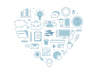 Business Icons blue business chart clock color graph heart icon line set shape tint