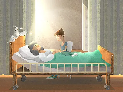 Please Don't Go bird character design children digital art digital illustration digital painting drawing family ghost grandma illustration